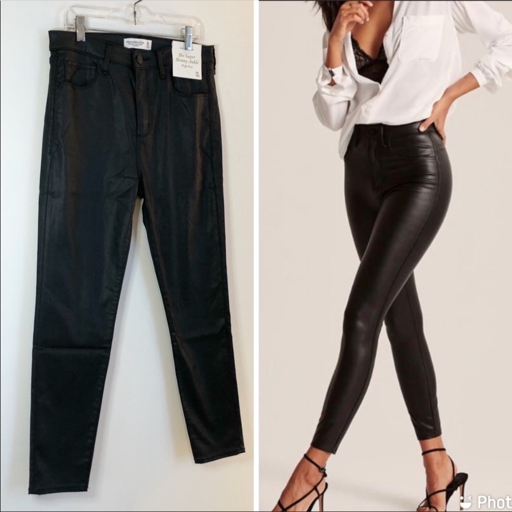 Abercrombie NWT Black Super Skinny Ankle Coated Denim Shiny Jeans, 10 Regular